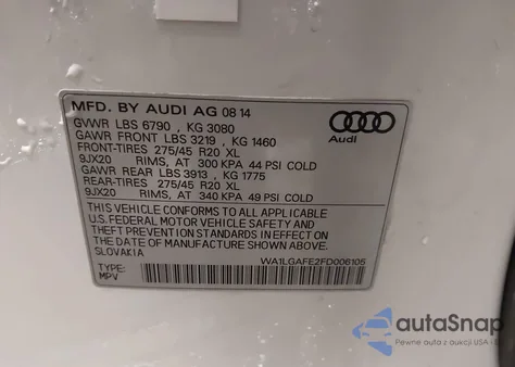 2015 Audi Q7 3.0T Premium из США, поврежденный, VIN WA1LGAFE2FD006105